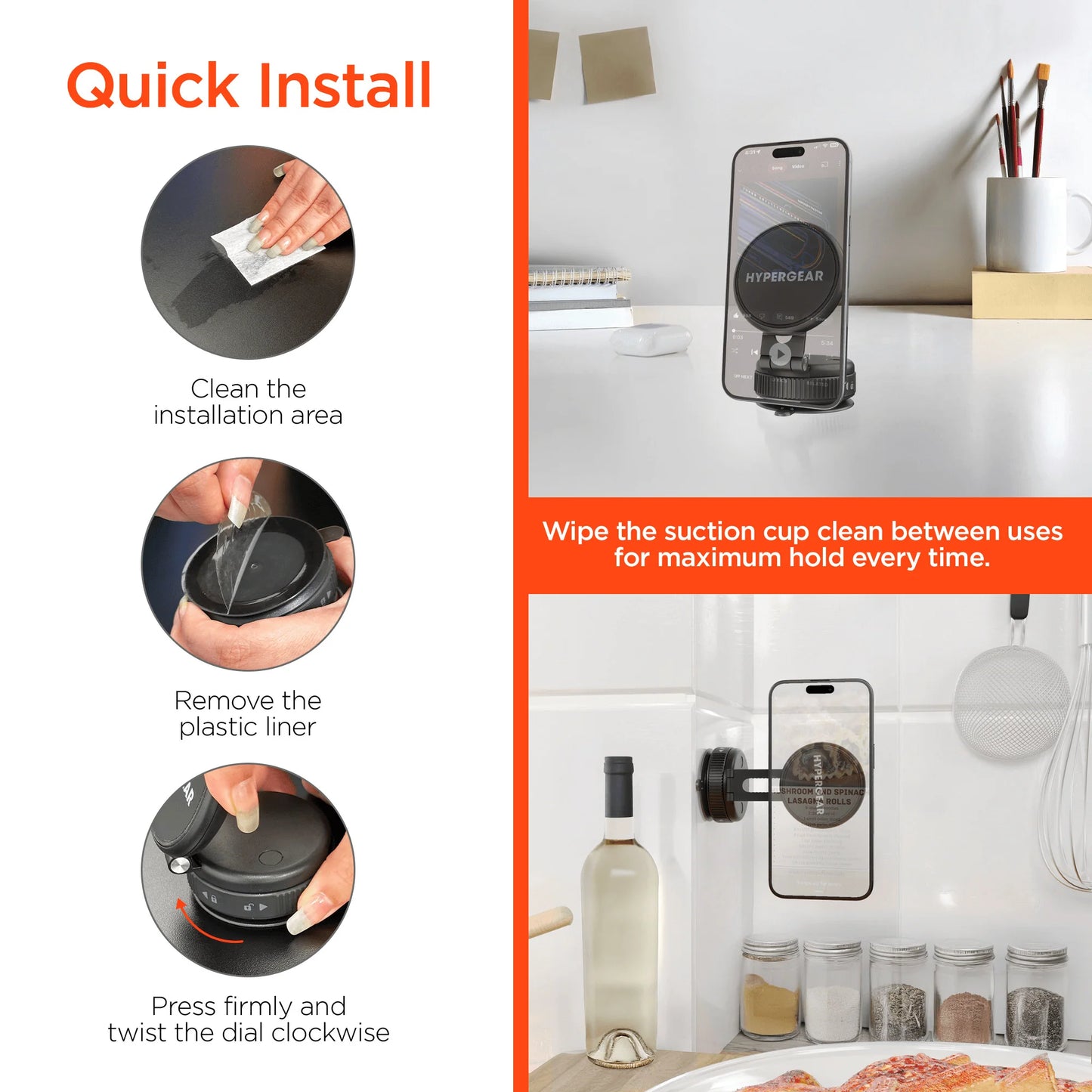 Hypergear Mag Vac Magnetic Phone Mount with Vacuum Suction Cup Base